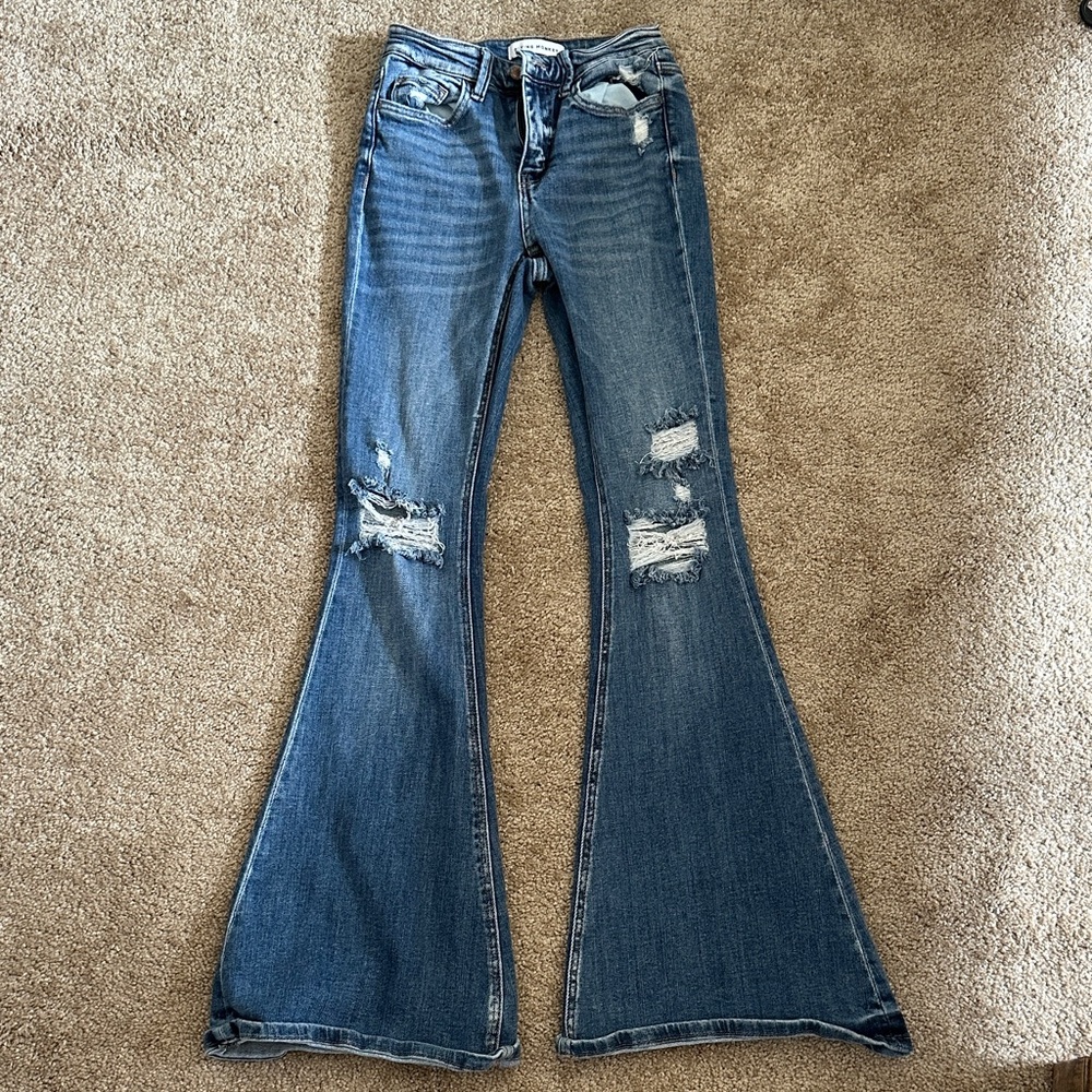 Flying Monkey Blue Distressed Flare Jeans